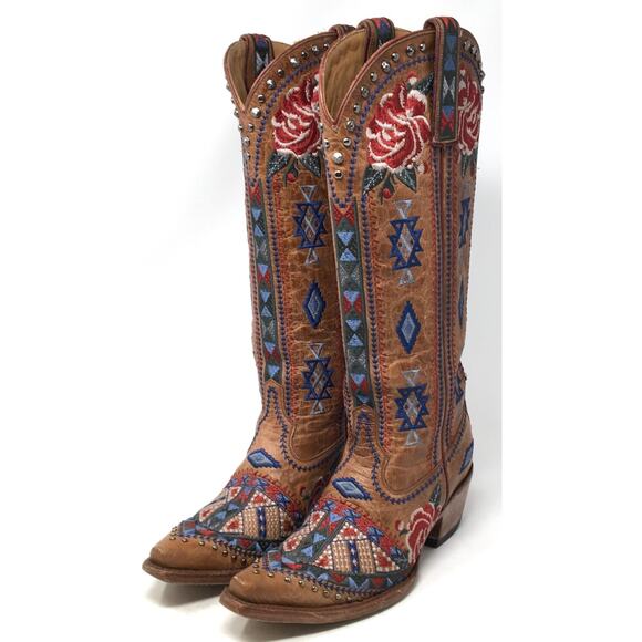 Allen’s Azulado Regina Sandstone Women's Size 7B Snip Toe Western Cowboy Boots - Picture 5 of 6